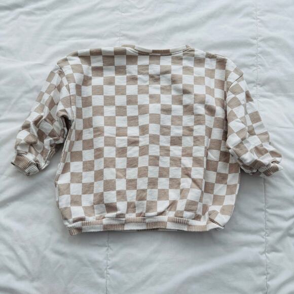 Roe + Cru White Ten Checkered Teal Smiley Face Graphic Print Sweatshirt Size 12M - Picture 2 of 5